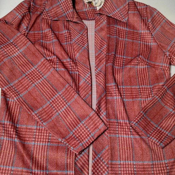 Vintage 1970s Liberty Circle Blouse Size 12 Open Front Shirt Red Plaid Academia - Picture 2 of 13